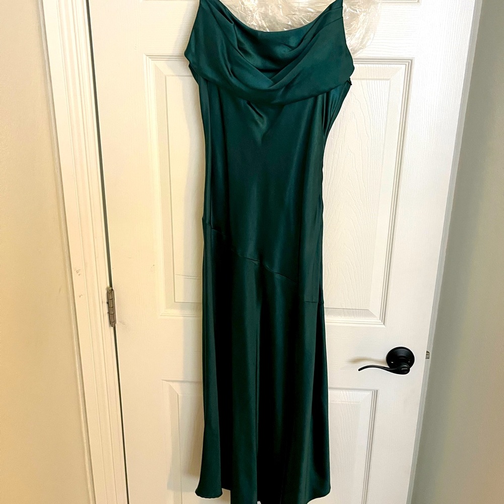 Beautiful emerald green satin dress!